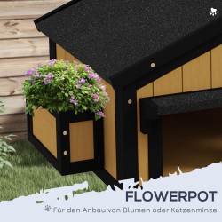 Kissamökki ulkokäyttöön, kaksikerroksinen tannenholz, 96 x 65 x 85,5 cm, keltainen/valkoinen/musta