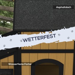 Kissamökki ulkokäyttöön, kaksikerroksinen tannenholz, 96 x 65 x 85,5 cm, keltainen/valkoinen/musta