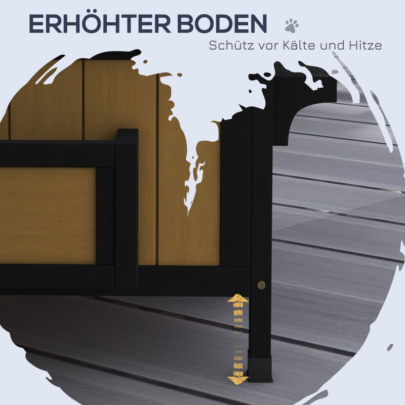 Kissamökki ulkokäyttöön, kaksikerroksinen tannenholz, 96 x 65 x 85,5 cm, keltainen/valkoinen/musta