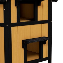 Kissamökki ulkokäyttöön, kaksikerroksinen tannenholz, 96 x 65 x 85,5 cm, keltainen/valkoinen/musta