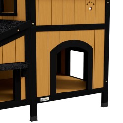 Kissamökki ulkokäyttöön, kaksikerroksinen tannenholz, 96 x 65 x 85,5 cm, keltainen/valkoinen/musta