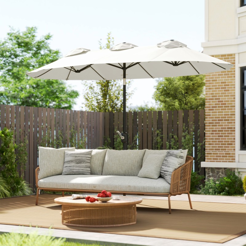 Aurinkovarjo terassille ja puutarhaan, kallistettava, polyesteri/teräs, 295 x 152 cm, cremevalkoinen