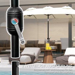 Aurinkovarjo terassille ja puutarhaan, kallistettava, polyesteri/teräs, 295 x 152 cm, cremevalkoinen