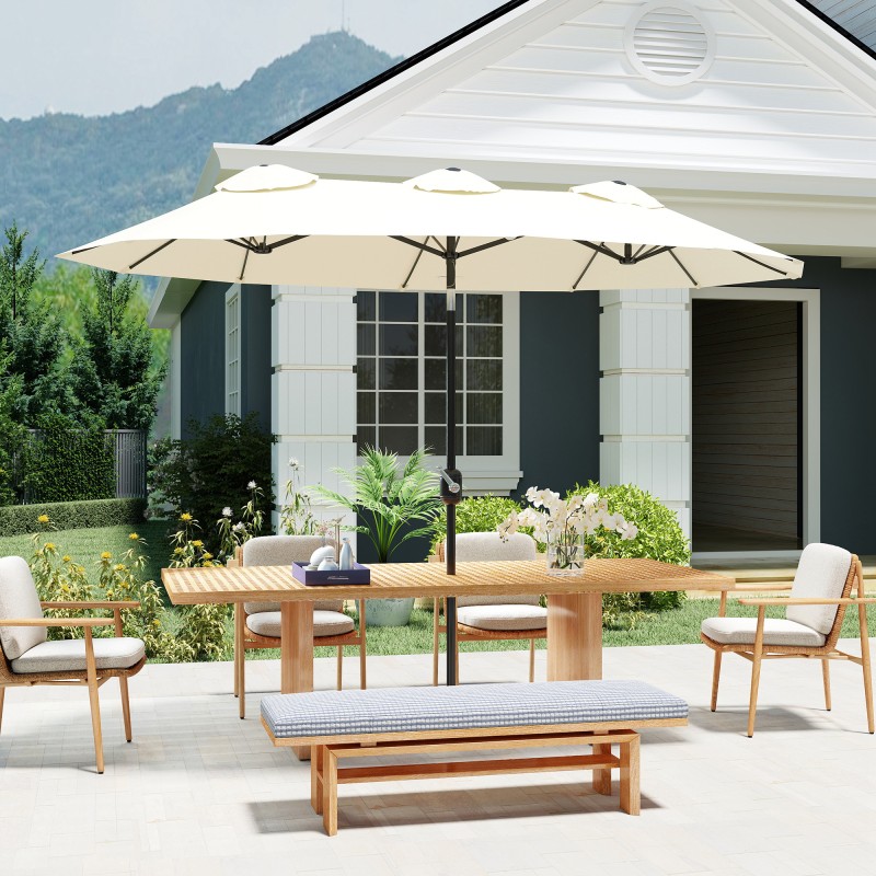 Aurinkovarjo terassille ja puutarhaan, kallistettava, polyesteri/teräs, 295 x 152 cm, cremevalkoinen