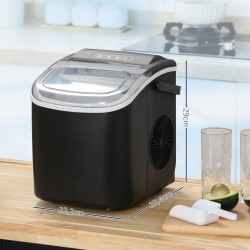 Jääpalakone 12 kg/vrk, 1,3 l vesisäiliö, automaattinen puhdistus, 29,4 x 22,2 x 29 cm, musta