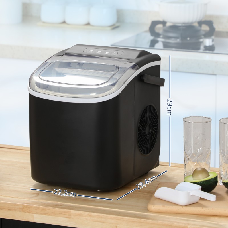 Jääpalakone 12 kg/vrk, 1,3 l vesisäiliö, automaattinen puhdistus, 29,4 x 22,2 x 29 cm, musta