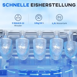 Jääpalakone 12 kg/vrk, 1,3 l vesisäiliö, automaattinen puhdistus, 29,4 x 22,2 x 29 cm, musta