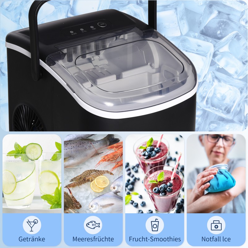 Jääpalakone 12 kg/vrk, 1,3 l vesisäiliö, automaattinen puhdistus, 29,4 x 22,2 x 29 cm, musta