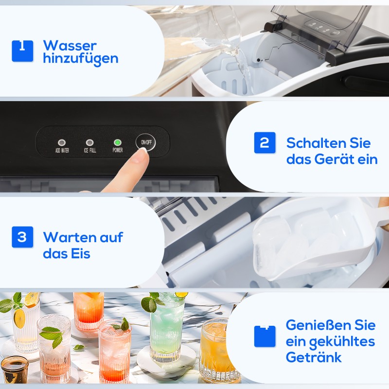 Jääpalakone 12 kg/vrk, 1,3 l vesisäiliö, automaattinen puhdistus, 29,4 x 22,2 x 29 cm, musta