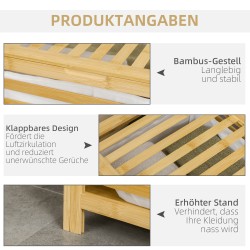 Bambusta valmistettu pyykkikori kannella, irrotettava sisäpussi, vesitiivis, 50 x 36 x 60 cm, luonnollinen/beige