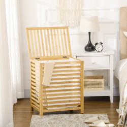 Bambusta valmistettu pyykkikori kannella, irrotettava sisäpussi, vesitiivis, 50 x 36 x 60 cm, luonnollinen/beige