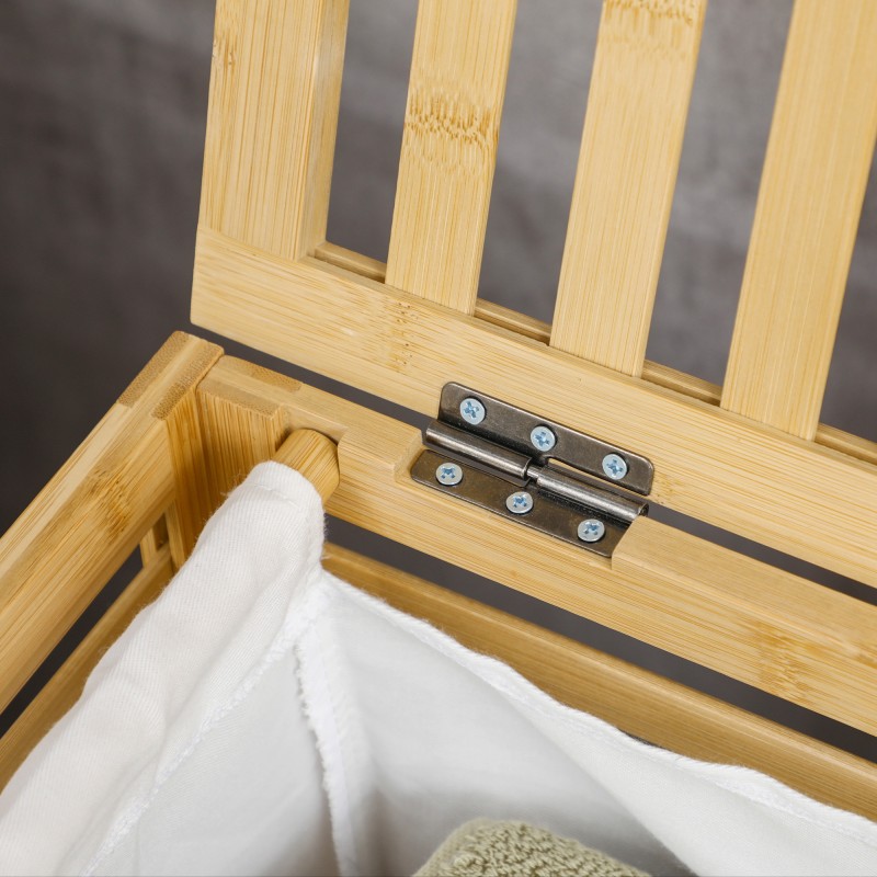 Bambusta valmistettu pyykkikori kannella, irrotettava sisäpussi, vesitiivis, 50 x 36 x 60 cm, luonnollinen/beige