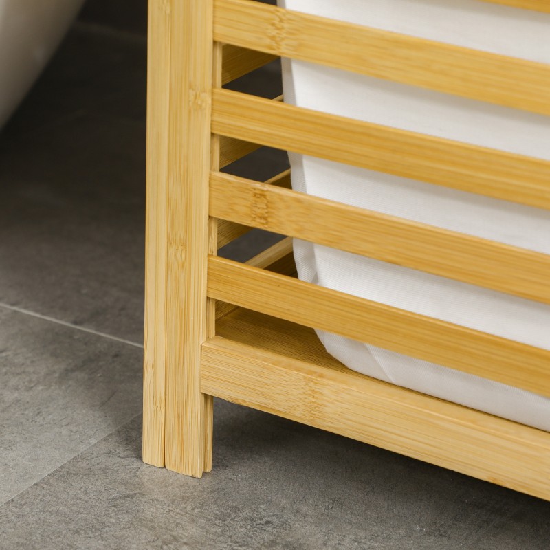 Bambusta valmistettu pyykkikori kannella, irrotettava sisäpussi, vesitiivis, 50 x 36 x 60 cm, luonnollinen/beige