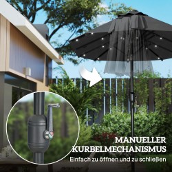 Kaksipuolinen terassin aurinkovarjo LED-valoilla ja aurinkopaneelilla 292 x 150 cm tummanharmaa