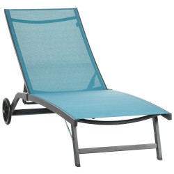 Säädettävä aurinkotuoli ulkokäyttöön alumiinirunko ja hengittävä verkkokangas 195 x 66 x 34 cm sininen