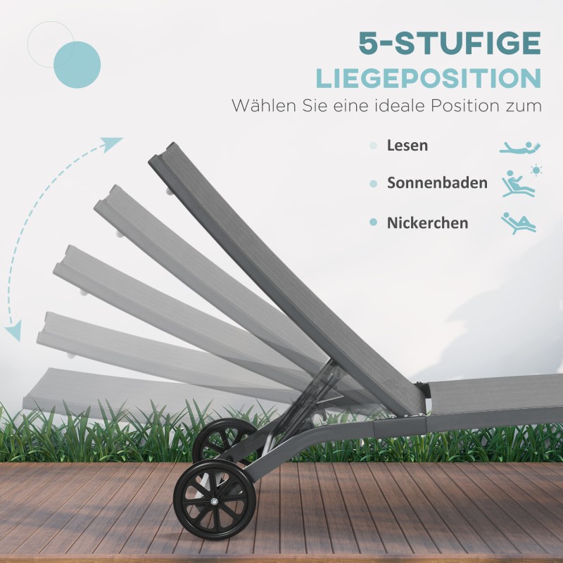 Säädettävä aurinkotuoli ulkokäyttöön, alumiinirunko ja hengittävä verkkokangas, 195 x 66 x 34 cm, sininen