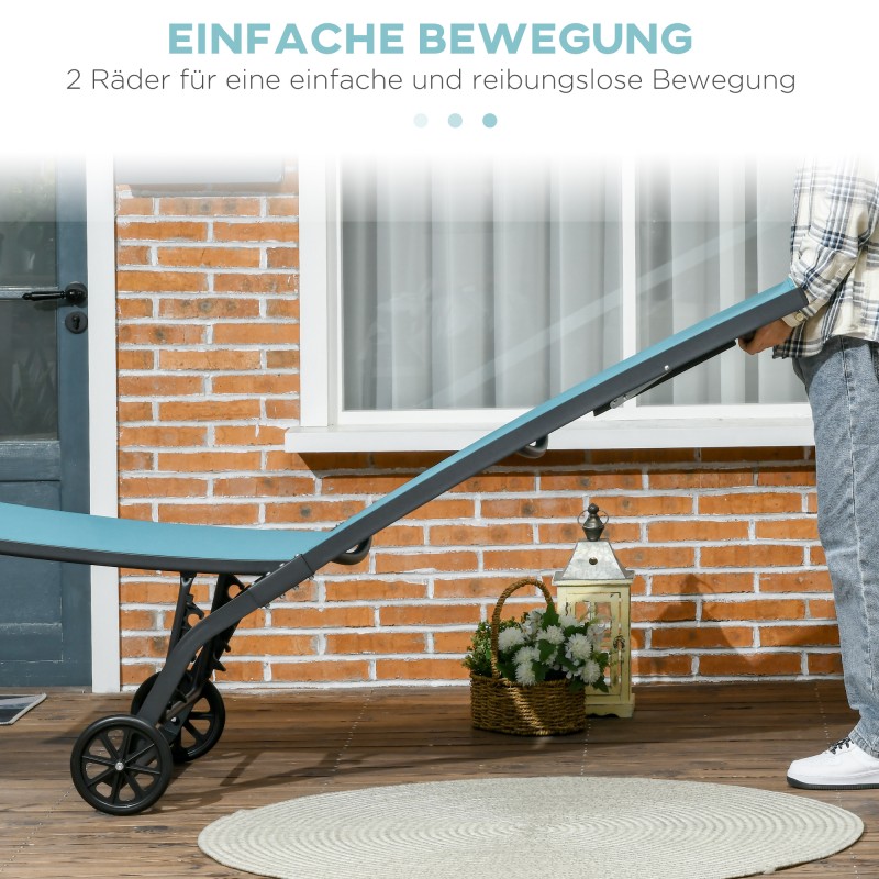 Säädettävä aurinkotuoli ulkokäyttöön, alumiinirunko ja hengittävä verkkokangas, 195 x 66 x 34 cm, sininen