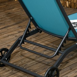 Säädettävä aurinkotuoli ulkokäyttöön, alumiinirunko ja hengittävä verkkokangas, 195 x 66 x 34 cm, sininen