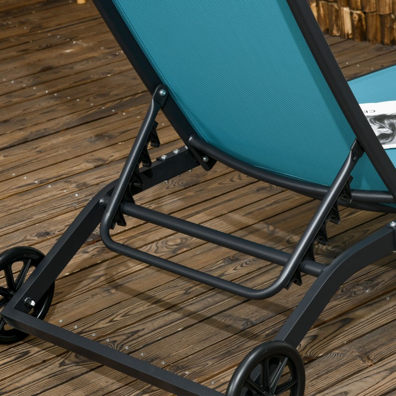 Säädettävä aurinkotuoli ulkokäyttöön, alumiinirunko ja hengittävä verkkokangas, 195 x 66 x 34 cm, sininen