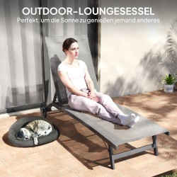Aurinkotuoli ulkokäyttöön, alumiinirunko ja hengittävä verkkokangas, 195 x 66 x 34 cm, tummanharmaa