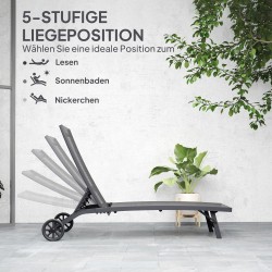 Aurinkotuoli ulkokäyttöön, alumiinirunko ja hengittävä verkkokangas, 195 x 66 x 34 cm, tummanharmaa