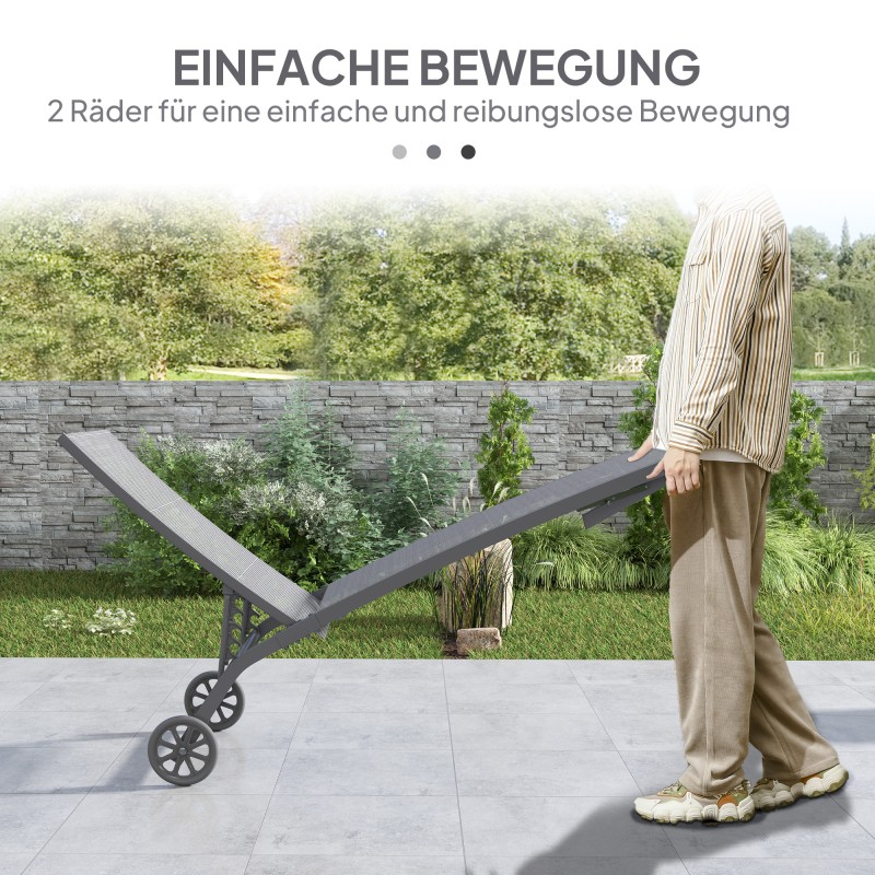 Aurinkotuoli ulkokäyttöön, alumiinirunko ja hengittävä verkkokangas, 195 x 66 x 34 cm, tummanharmaa