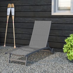 Aurinkotuoli ulkokäyttöön, alumiinirunko ja hengittävä verkkokangas, 195 x 66 x 34 cm, tummanharmaa