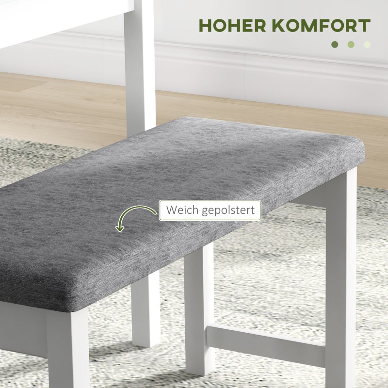 Ruokailuryhmä pieniin tiloihin, 4-osainen setti: pöytä, penkki ja 2 tuolia, mäntypuu, harmaa/valkoinen