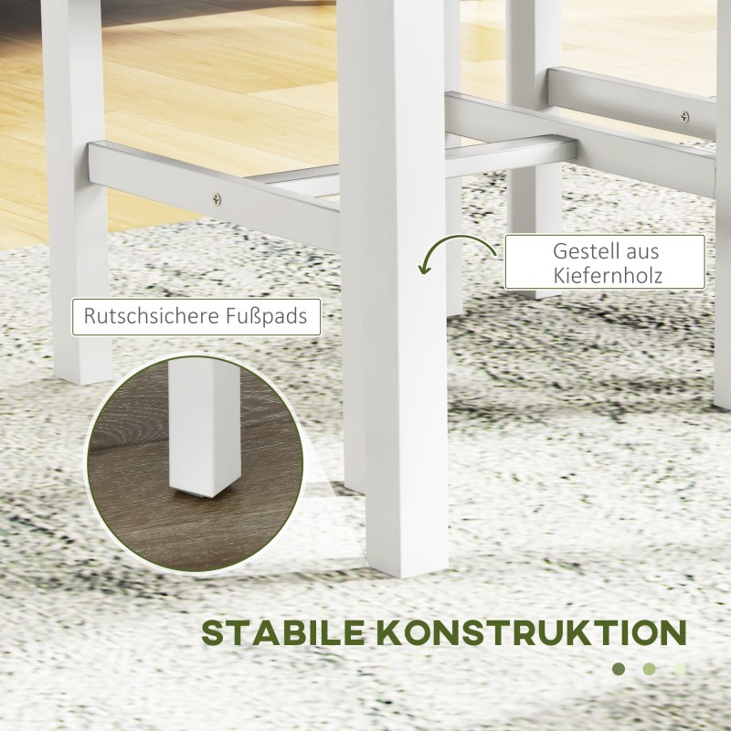 Ruokailuryhmä pieniin tiloihin, 4-osainen setti: pöytä, penkki ja 2 tuolia, mäntypuu, harmaa/valkoinen