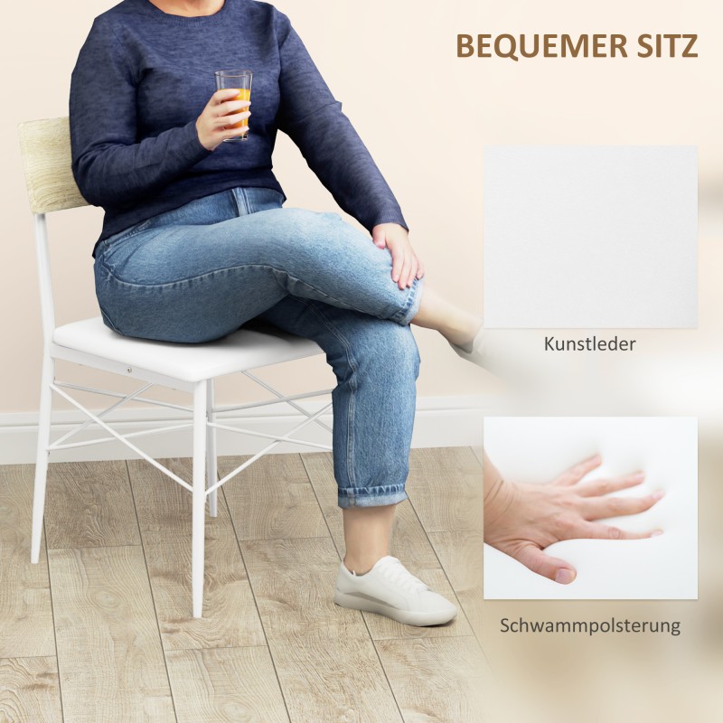 Ruokailuryhmä 4 hengelle pöytä, 2 tuolia ja penkki teräsrunko MDF tammi/valkoinen 4-osainen