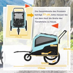 Koirakärry ja koiravaunu polkupyörään, teräsrunko, max 30 kg, taittuva, vaaleansininen