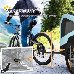 Koirakärry ja koiravaunu polkupyörään, teräsrunko, max 30 kg, taittuva, vaaleansininen