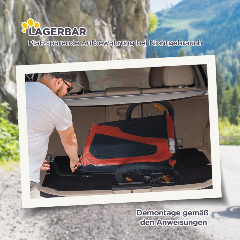 Koiran kuljetusvaunu 2-in-1 polkupyörän peräkärry ja koirarat­as, max 30 kg, teräs/Oxford, 170 x 77 x 90 cm, punainen