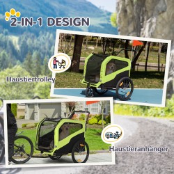 Koirankuljetuskärry 2-in-1 polkupyörän perävaunu ja työntökärry, teräsrunko, 170 x 77 x 90 cm, vihreä