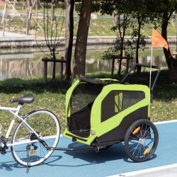 Koirankuljetuskärry 2-in-1 polkupyörän perävaunu ja työntökärry, teräsrunko, 170 x 77 x 90 cm, vihreä