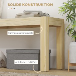 Puupenkki keittiöön, mänty, 3-hengen istuin, 120 x 33 x 45 cm, luonnonvärinen istuin ja mustat jalat