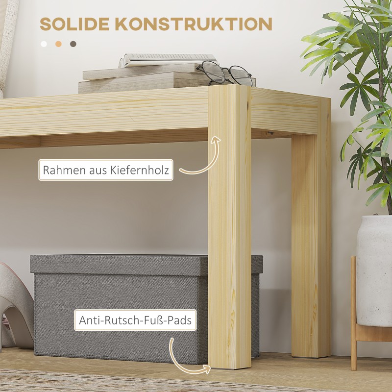 Puupenkki keittiöön, mänty, 3-hengen istuin, 120 x 33 x 45 cm, luonnonvärinen istuin ja mustat jalat