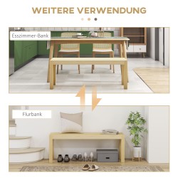 Puupenkki keittiöön, mänty, 3-hengen istuin, 120 x 33 x 45 cm, luonnonvärinen istuin ja mustat jalat