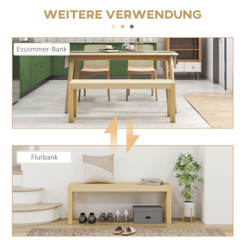 Puupenkki keittiöön, mänty, 3-hengen istuin, 120 x 33 x 45 cm, luonnonvärinen istuin ja mustat jalat