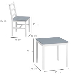 Ruokailuryhmä 2 hengelle, mäntypuuta, pöytä 75x75 cm + 2 tuolia, valkoinen/harmaa