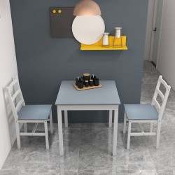 Ruokailuryhmä 2 hengelle, mäntypuuta, pöytä 75x75 cm + 2 tuolia, valkoinen/harmaa