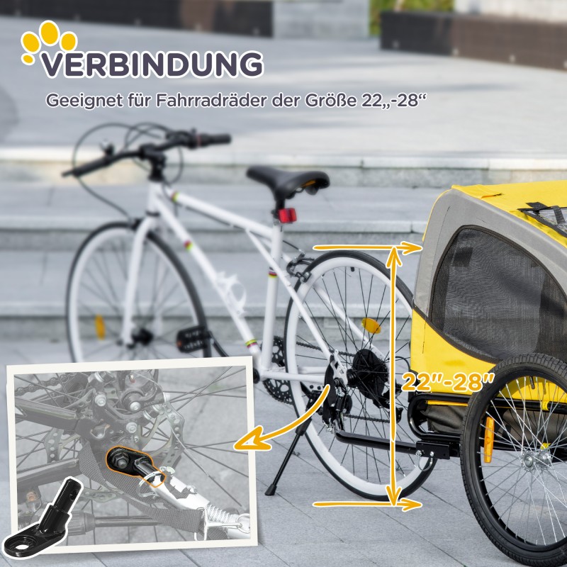 Koiran polkupyörän peräkärry teräsrunko 140 x 71 x 83 cm enintään 20 kg keltainen