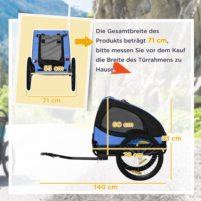 Koiran pyöräkärry polkupyörään, teräs ja Oxford-kangas, vesitiivis, 140 x 71 x 83 cm, sininen