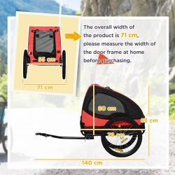 Koirankuljetuskärry polkupyörään, taittuva, teräs ja Oxford-kangas, 140 x 71 x 83 cm, punainen