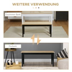 Kahden hengen puupenkki eteiseen ja ruokailutilaan, massiivimänty, 102x36x45 cm, luonnonvärinen/musta