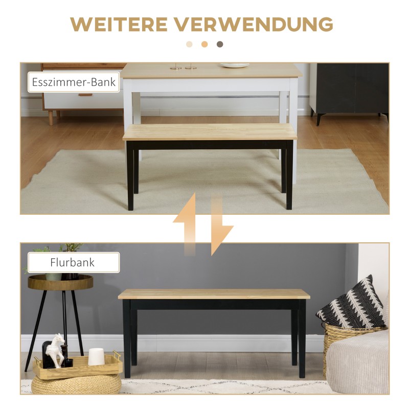 Kahden hengen puupenkki eteiseen ja ruokailutilaan, massiivimänty, 102x36x45 cm, luonnonvärinen/musta