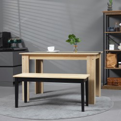 Kahden hengen puupenkki eteiseen ja ruokailutilaan, massiivimänty, 102x36x45 cm, luonnonvärinen/musta