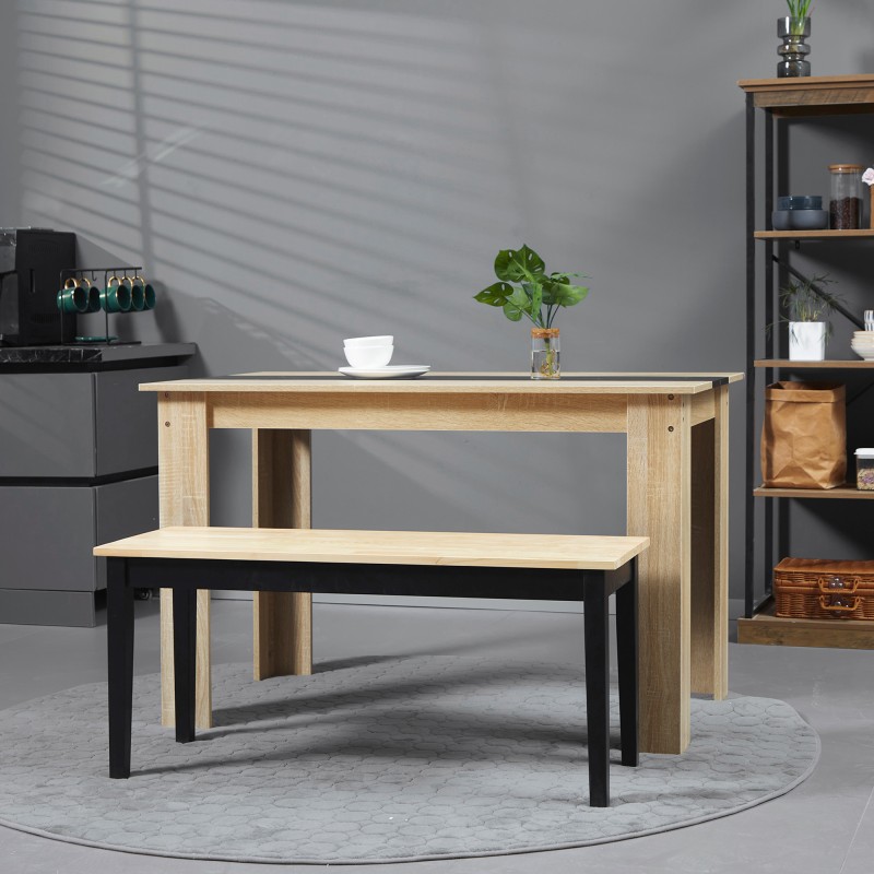 Kahden hengen puupenkki eteiseen ja ruokailutilaan, massiivimänty, 102x36x45 cm, luonnonvärinen/musta