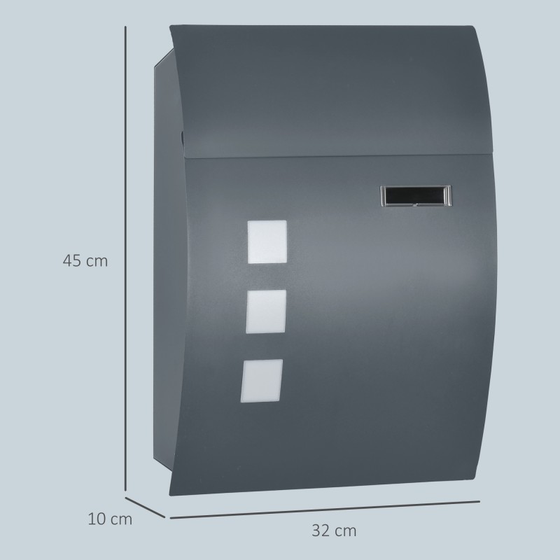 Lukollinen postilaatikko ulkokäyttöön, sinkitty teräs, postiluukku 30 cm, antrasiitinharmaa