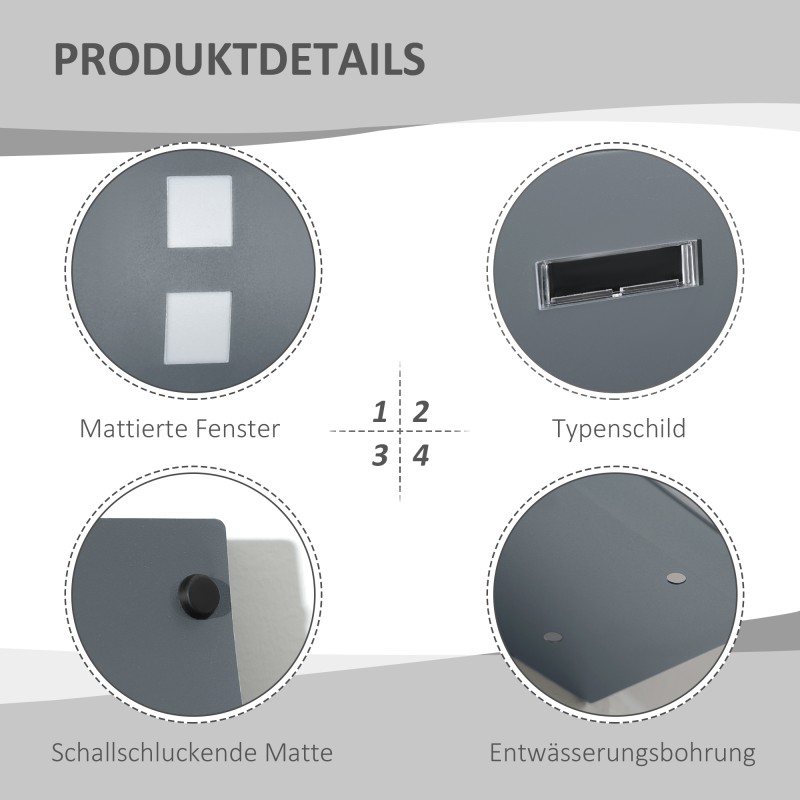 Lukollinen postilaatikko ulkokäyttöön, sinkitty teräs, postiluukku 30 cm, antrasiitinharmaa